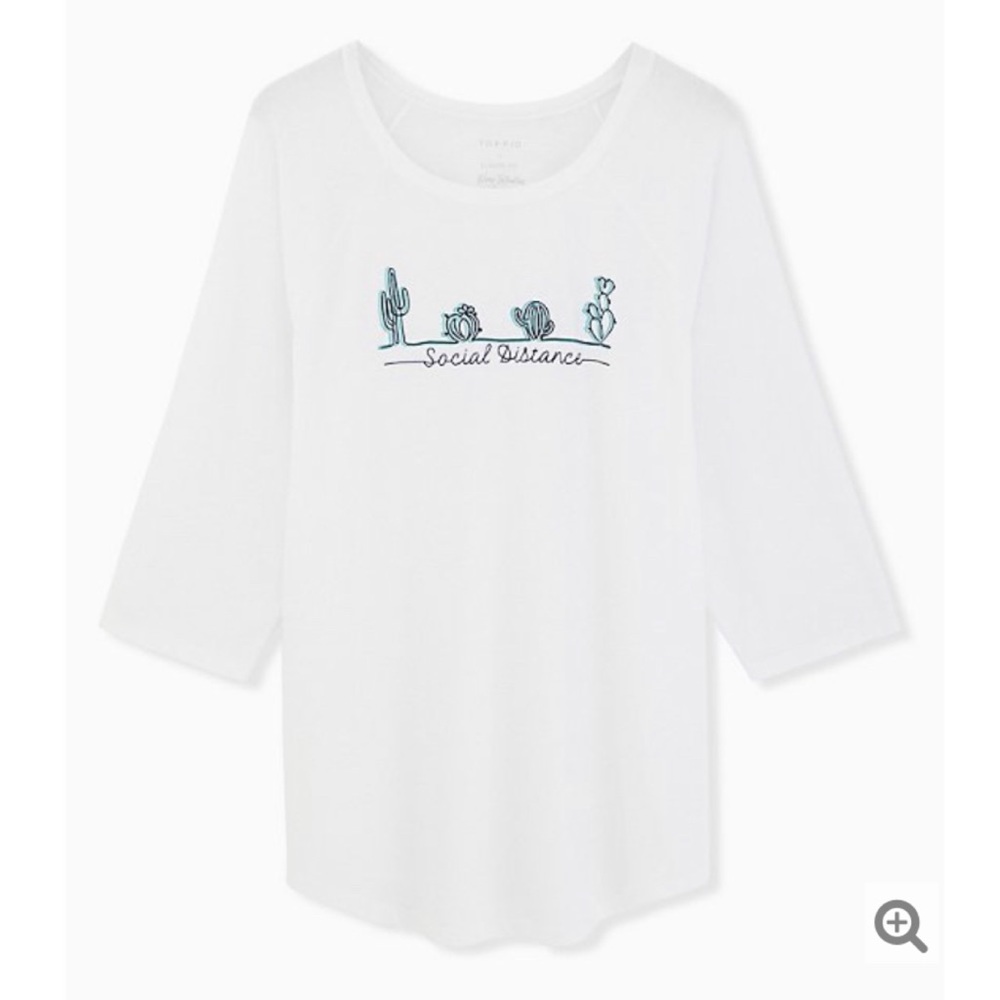 NEW Torrid 3 Graphic Social Distance Cacti Raglan 3/4 Tee